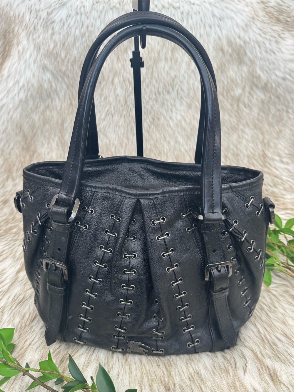 Burberry Lowry Black Leather  Shoulder Bag